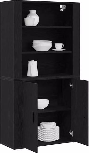 Berkfield Home Modern Black Oak Highboard with Hinged Doors and Internal Shelves, W/D/H: 150 x 33 x 33 cm