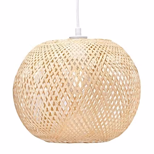 Happy Homewares Brown Bamboo Spherical Cage Pendant Lamp Shade, W: 28 cm, H: 30 cm