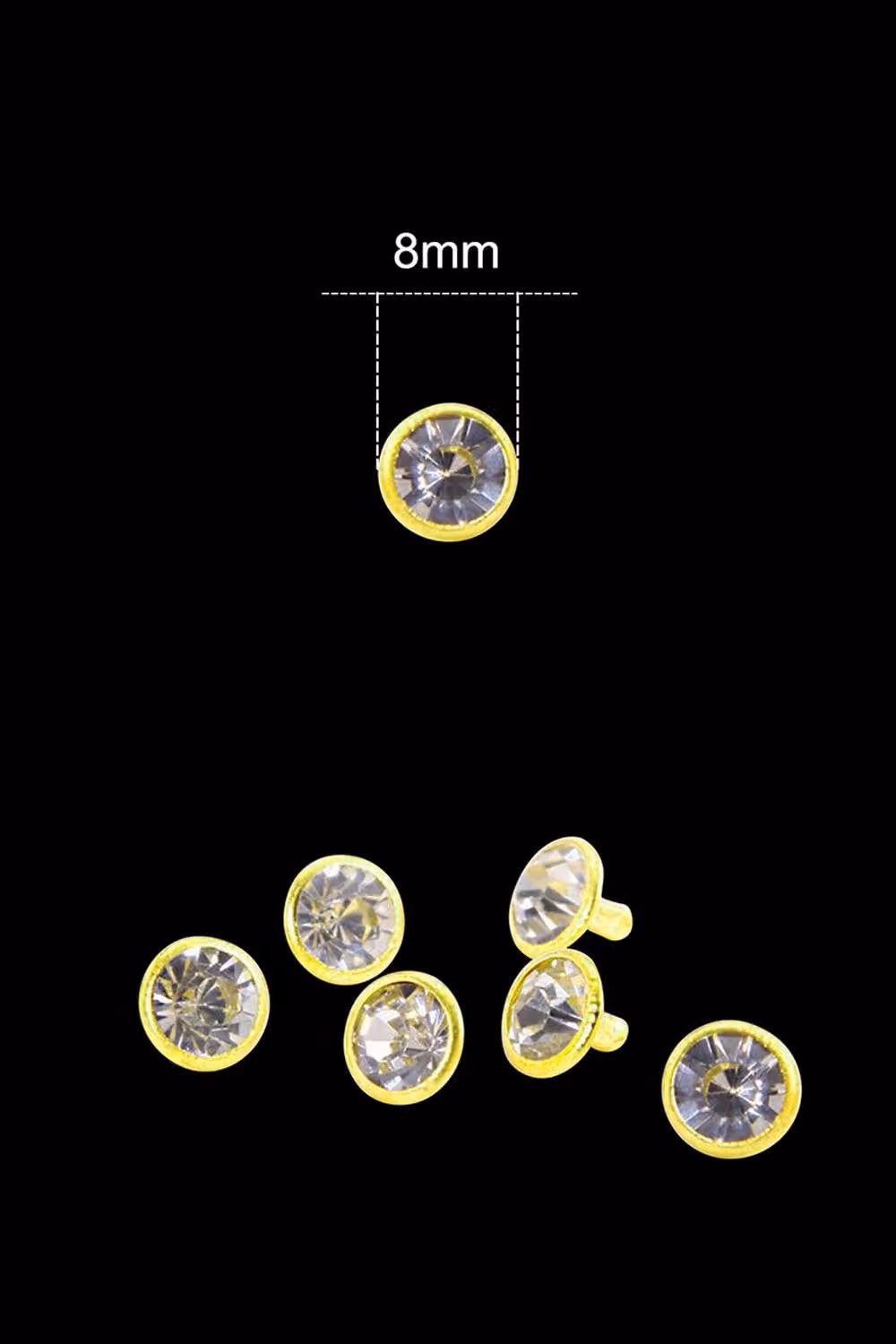 Neel Blue 8mm Flat Clear Crystal Rivets, Diamante Acrylic Studs with Gold Pins