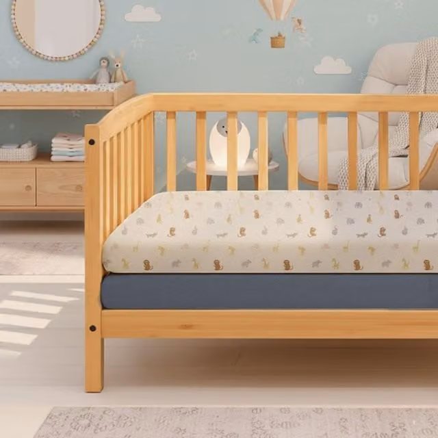 MHG Living Pack of 2 Baby Cot Fitted Sheets in Denim Blue and Animal Print, Cotton Jersey, W: 120 cm, D: 60 cm