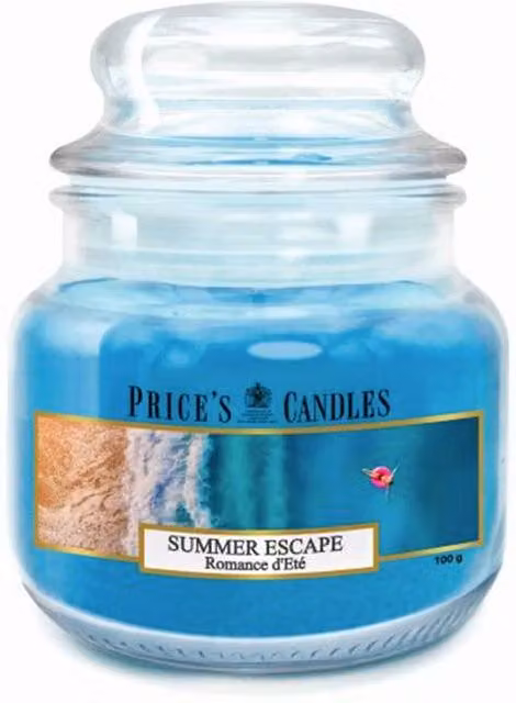 Price's Candles Summer Escape Small Glass Jar Candle in Blue and White