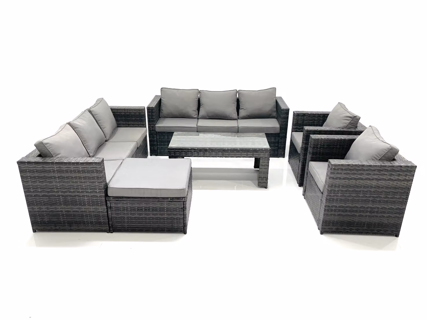 Fimous Rattan Garden Furniture Set with Coffee Table, Armchair and Large Footstool in Dark Grey Anthracite – 2