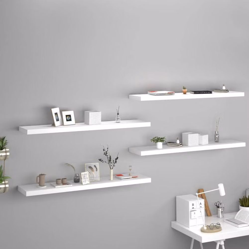 Berkfield Home Set of 4 White Floating Wall Shelves, W/D/H: 120 x 23.5 x 3.8 cm – 2