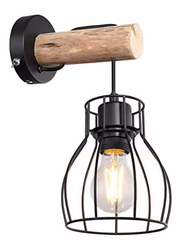 Globo Lighting Black Industrial Metal Wall Lantern with Replaceable E27 Bulb, H: 30 cm, W: 13.6 cm, D: 13.6 cm
