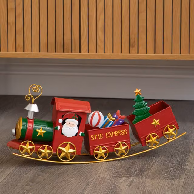 Samuel Alexander All Aboard Santa's Star Express Hand Painted Metal Christmas Train Decoration, Red and Multicolour, 43 cm – 1