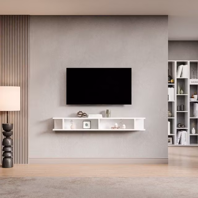 Decorotika Brugge Minimalist Wall Mounted Entertainment Center in High Gloss White