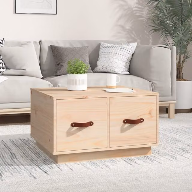 Berkfield Home Rustic Solid Wood Pine Coffee Table, Brown, W: 60 cm, D: 53 cm, H: 35 cm