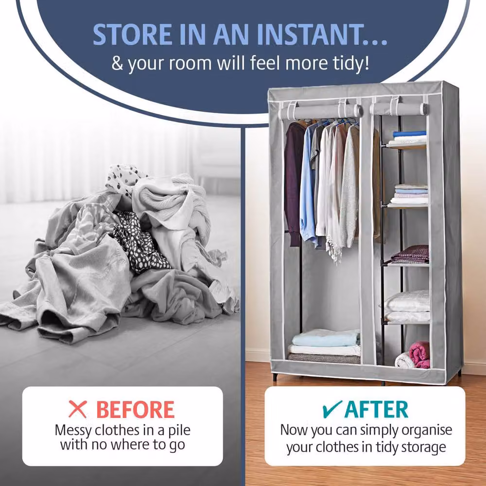 Clarsen Lightweight Multi Wardrobe in Grey, H172 x W105 x D43 cm – 4