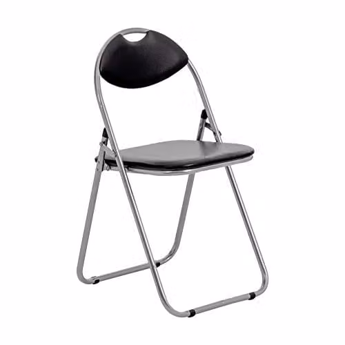 Harbour Housewares Padded Folding Chair in Black with Metal Frame and Synthetic Leather Seat