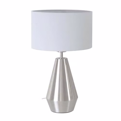 ValueLights Silver Chrome Metal Touch Dimmer Table Lamp with Grey Fabric Drum Shade – 1