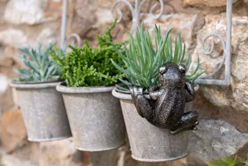 Jardinopia Frog Hanging Plant Pot Hanger in Bronze, W: 11 cm, D: 10.5 cm, H: 5 cm – 4