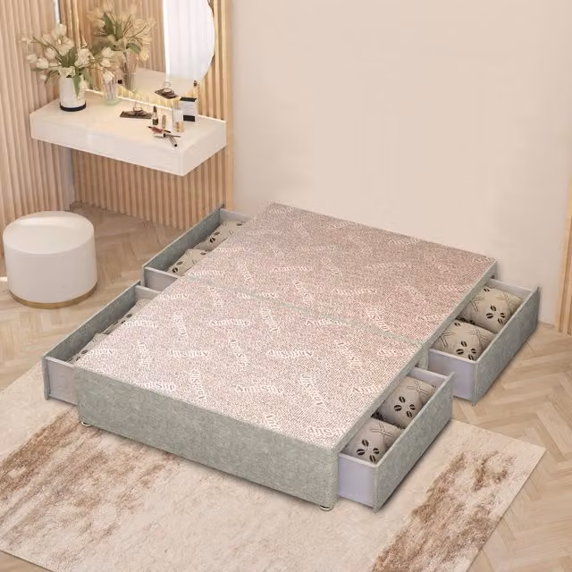 Somnior Beds Ltd Upholstered Divan Bed Base with Drawers in Green and Yellow Fabric, W/D/H: 200 x 200 cm