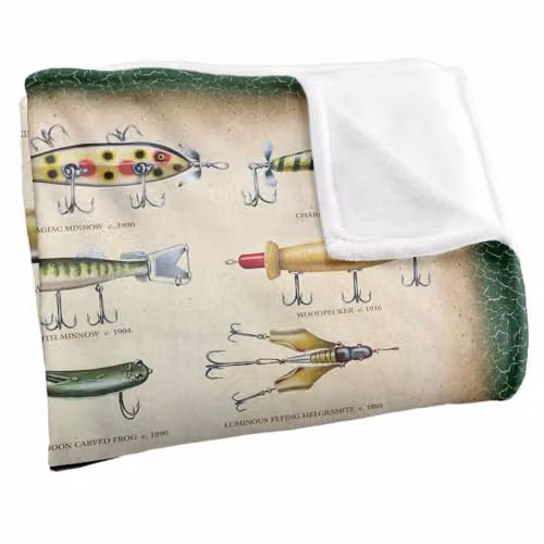JQ Licensing Antique Flyfishing Lure Panel Super Soft Fleece Throw Blanket, White, W/D: 152 x 127 cm – 2