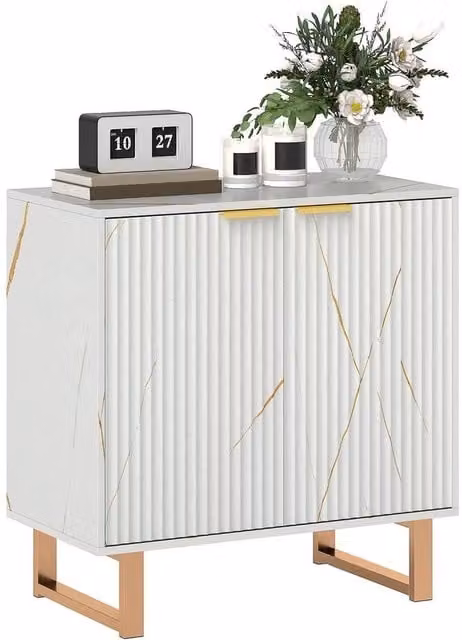 NESTLUNE Buffet Cabinet with 2 Doors and Adjustable Shelves in White and Gold, W: 100 cm, D: 60 cm, H: 100 cm – 1