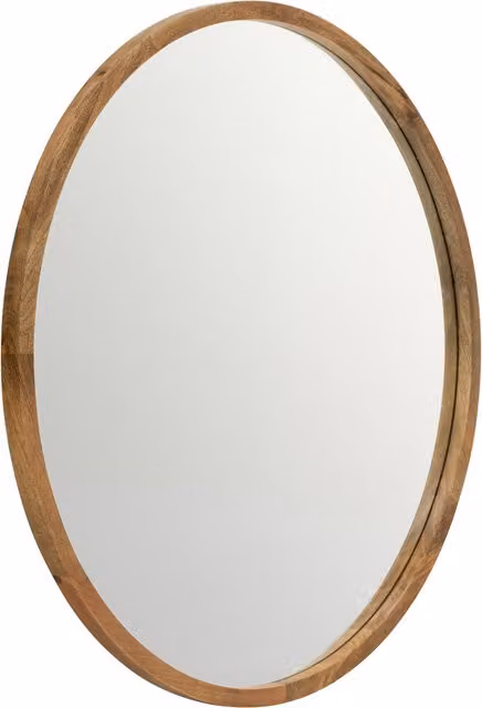 Stewart Modern Round Bevelled Wall Mirror in Brown