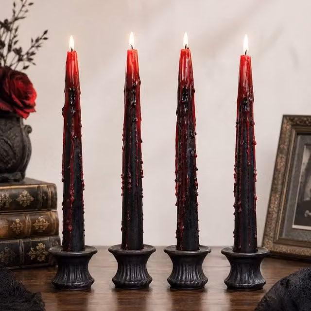 Marco Paul Vampire Blood Effect Taper Candles, 4 Pack, Black