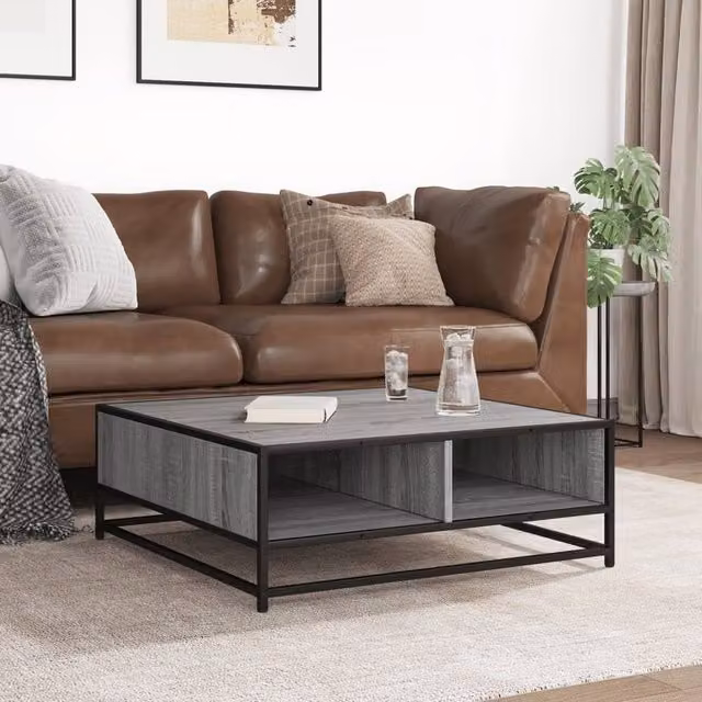 Berkfield Home Grey Sonoma Square Coffee Table with Metal Sled Base, W/D/H: 80 x 80 x 30 cm – 1
