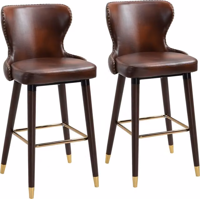 HOMCOM Set of 2 Vintage PU Leather Counter-Height Bar Stools in Brown