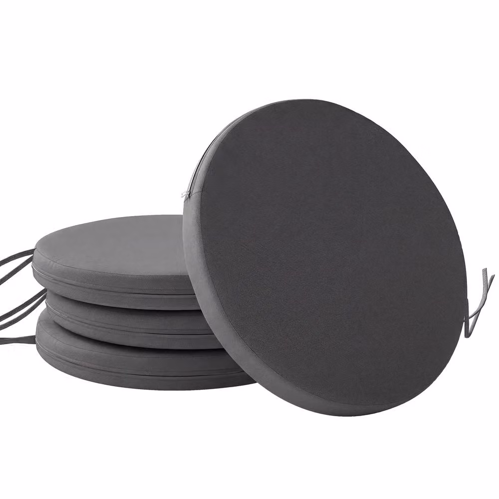 OUTSUNNY Set of 4 Round Bistro Chair Cushions in Grey with Foam Padding – 2