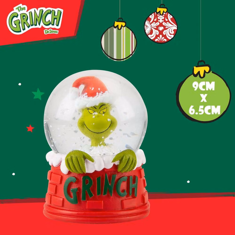 VFM e-Store Grinch Christmas Snow Globe Festive Ornament in Red and Multicolour, H: 14 cm, W: 10 cm, D: 6.5 cm – 2