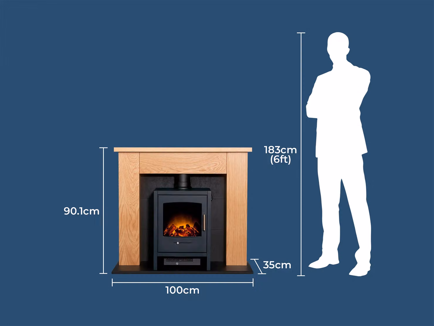 Adam Fires & Fireplaces Chester Stove Fireplace in Oak and Black with Bergen Electric Stove in Charcoal Grey – 5