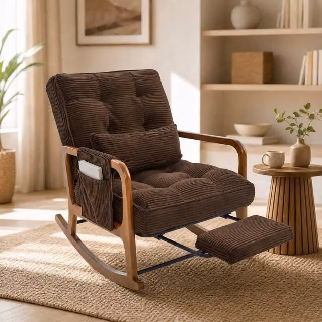 STILVORA Brown Relax Recliner Rocking Chair with Armrests and Adjustable Backrest