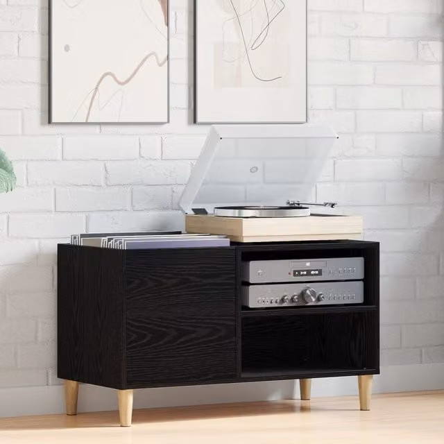 Berkfield Home Record Cabinet in Black Oak, W/D/H: 84.5 x 38 x 48 cm