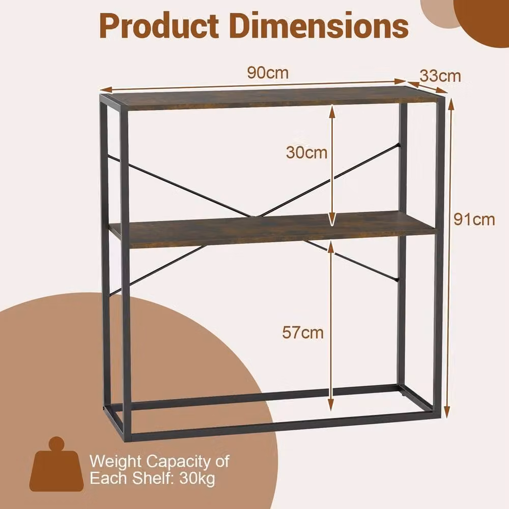 EONLION 2-Tier Industrial Wood and Metal Console Table in Brown, W: 100 cm, H: 90 cm – 2