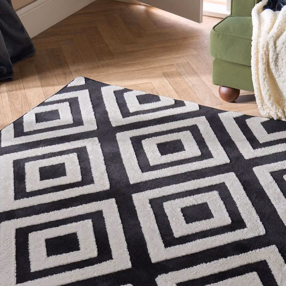 OHS Contrast Tufted Geometric Area Rug, Multicolour and Black, W: 160 cm, D: 230 cm – 2