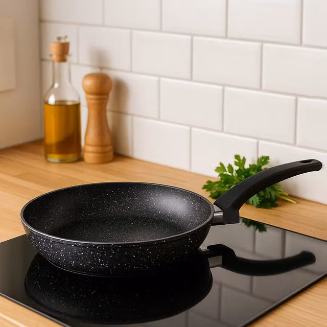 Orsina 28cm Non-Stick Aluminium Frying Pan with Marble Effect Coating in Black – 1
