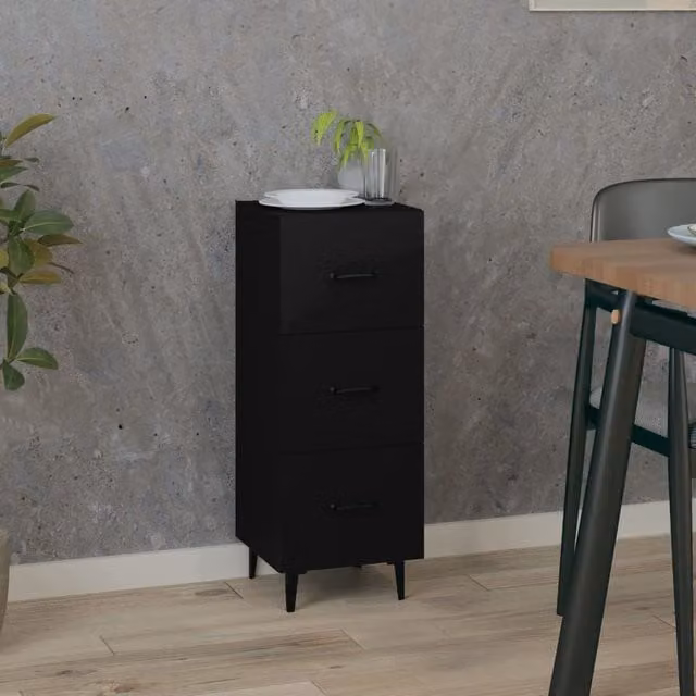Berkfield Home Black Matt Classic Sideboard in Engineered Wood W/D/H: 34.5 x 34 x 90 cm