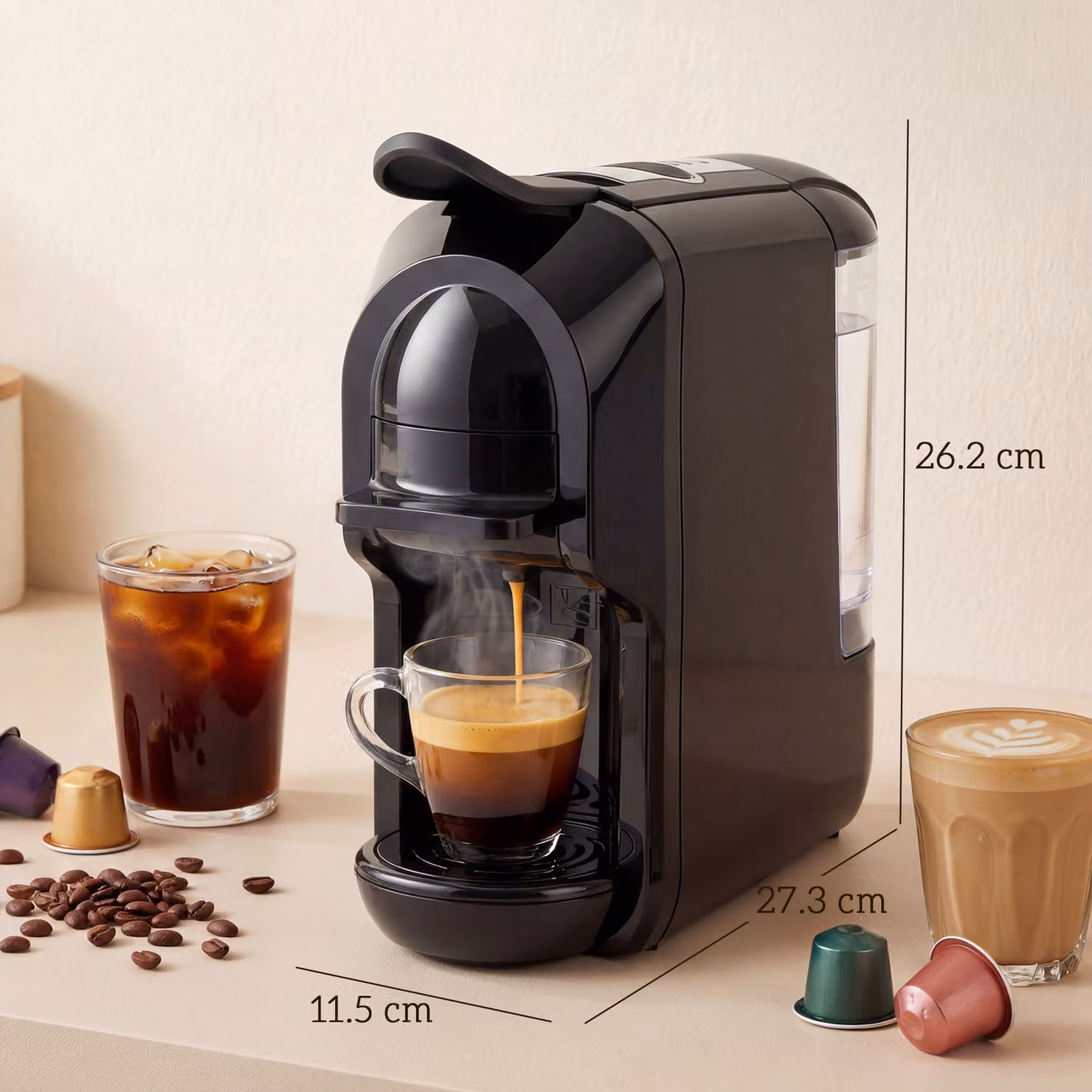 HOMCOM Black Pod Coffee Machine for Nespresso, Dolce Gusto Capsules and Ground Coffee, 19 Bar Semi Automatic Coffee Maker with 0.6 l Removable Tank – 3