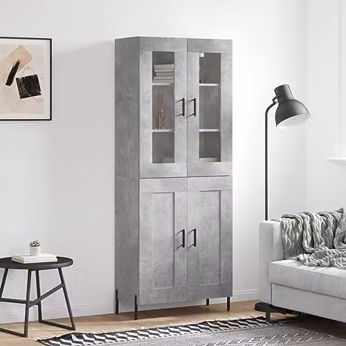 vidaXL Modern Highboard in Concrete Grey, W/D/H: 69.5 x 34 x 180 cm – 2