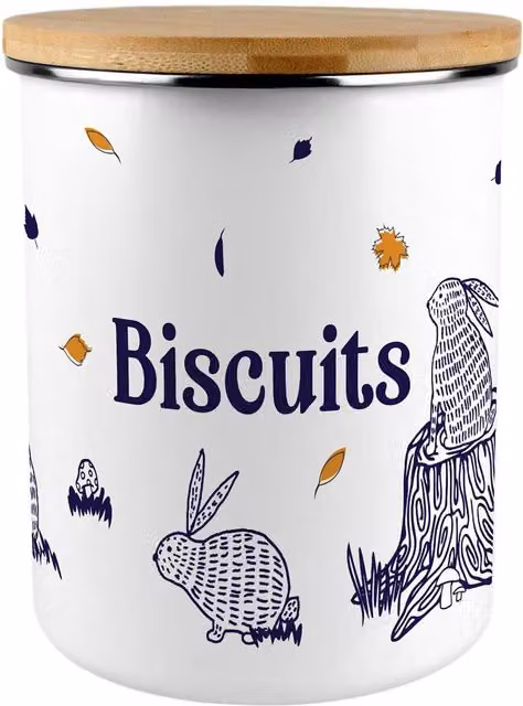 Purely Home Woodland Rabbits Extra Large Enamel Metal Biscuit Tin in Multicolour