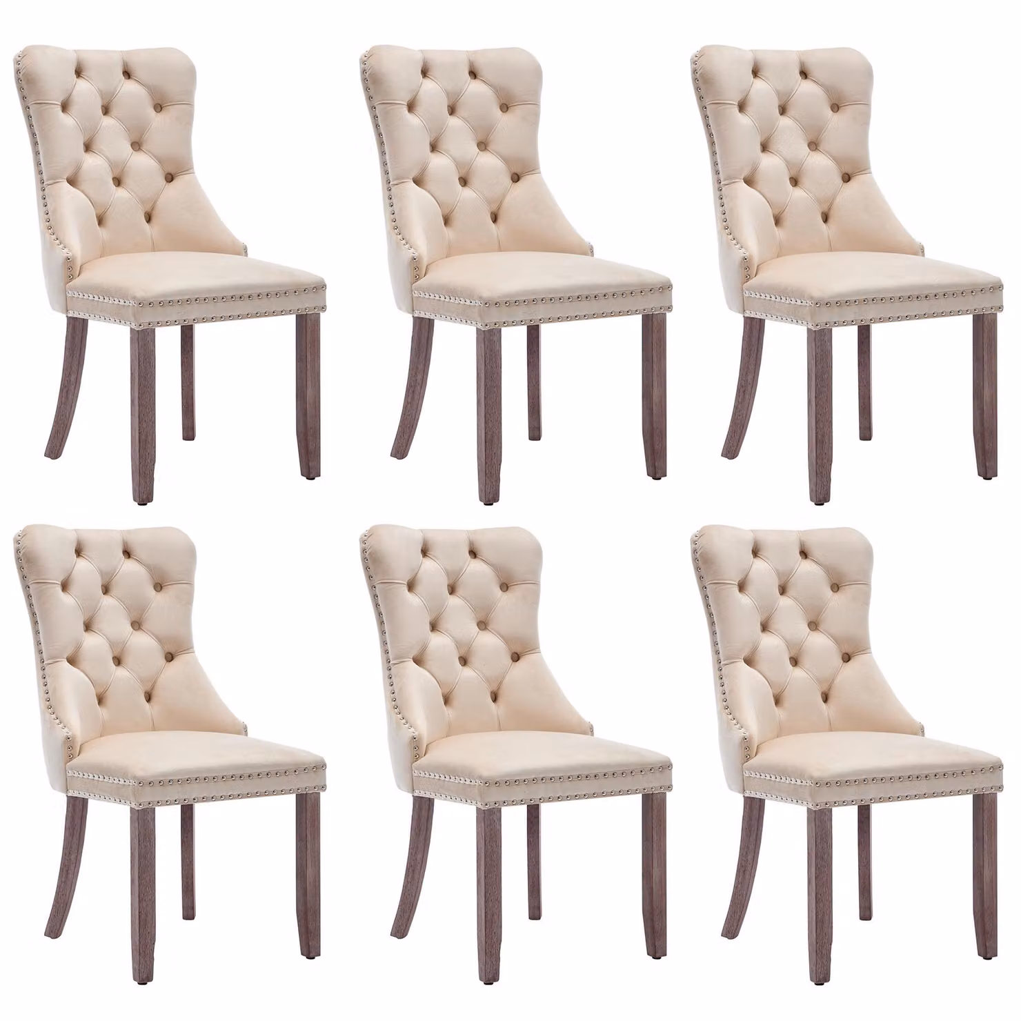 Aosom.UK Set of 6 Beige Velvet Upholstered Dining Chairs with Button Tufted Back and Brushed Wood Legs, W/D/H: 64 x 50 x 96 cm – 2