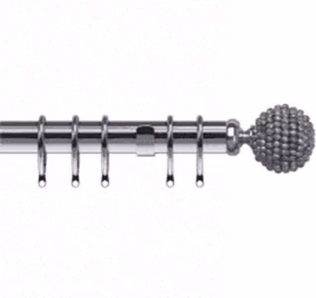 NewEdgeBlinds Mia End Satin Silver Metal Curtain Pole Set, Silver, Length: 120 cm