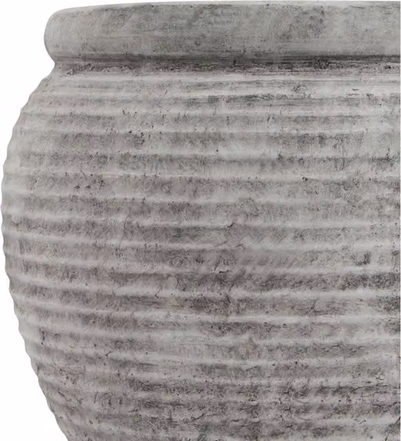 KDMK Athena Rimmed Ceramic Flower Pot with Water Containment Wrap in White and Grey