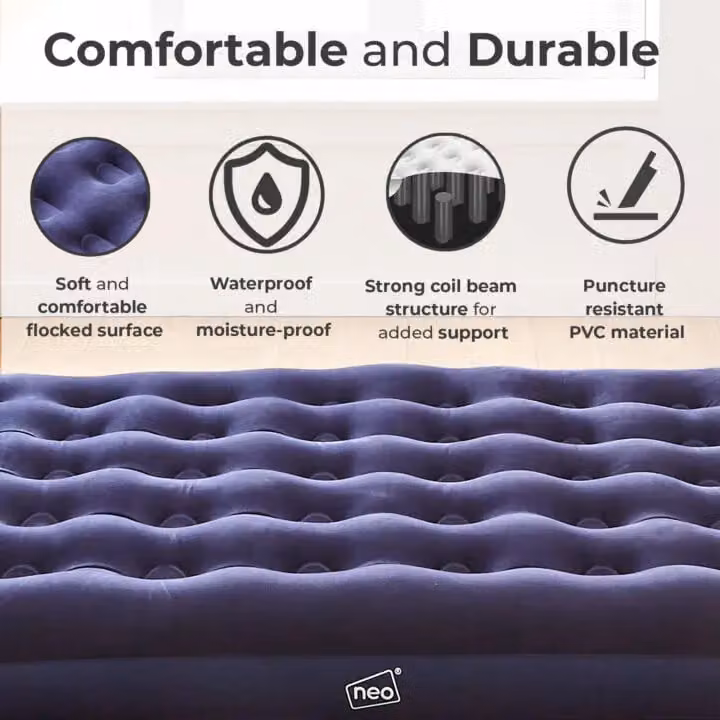 Neo Inflatable Airbed Mattress with Pump in Blue, W/D: 140 x 200 cm – 3
