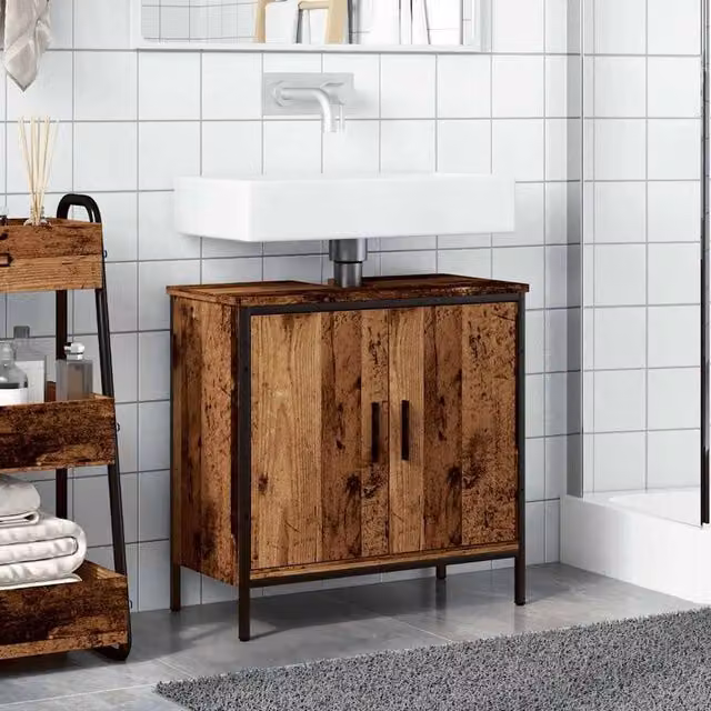 Berkfield Home Rustic Brown Sink Cabinet in Engineered Wood, W/D/H: 60 x 30 x 60 cm
