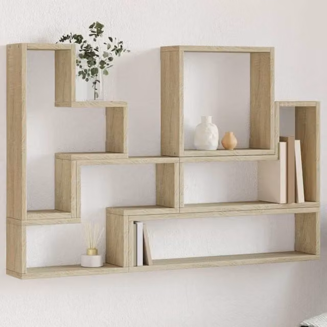 Berkfield Home Sonoma Oak Wall Mounted Cube Shelf, Brown, W: 96 cm, D: 12 cm, H: 64 cm – 1