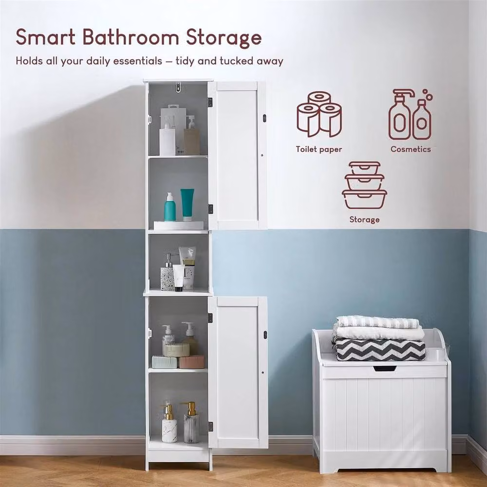 PAWNORA Modern White Freestanding 2-Door Bathroom Floor Cabinet with Internal Shelves – 2