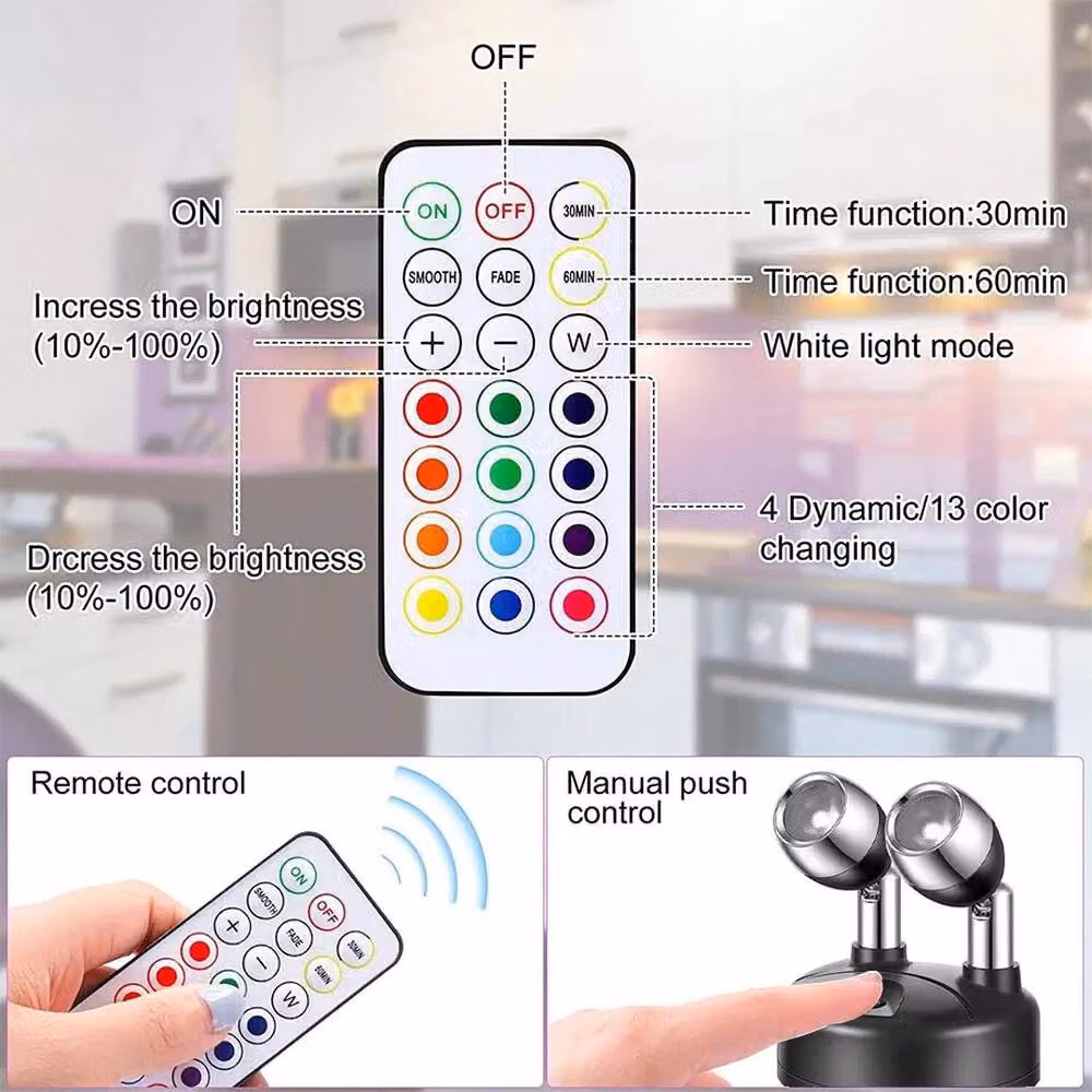 FORGEVIO 2-Piece Wireless RGB Colour Changing 2-Head LED Spotlight Set in Black – 5