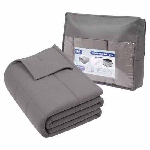 Harbour Housewares Grey Weighted Blanket with Glass Bead Filling and Storage Bag, W/D/H: 125 x 180 cm, 6kg – 1