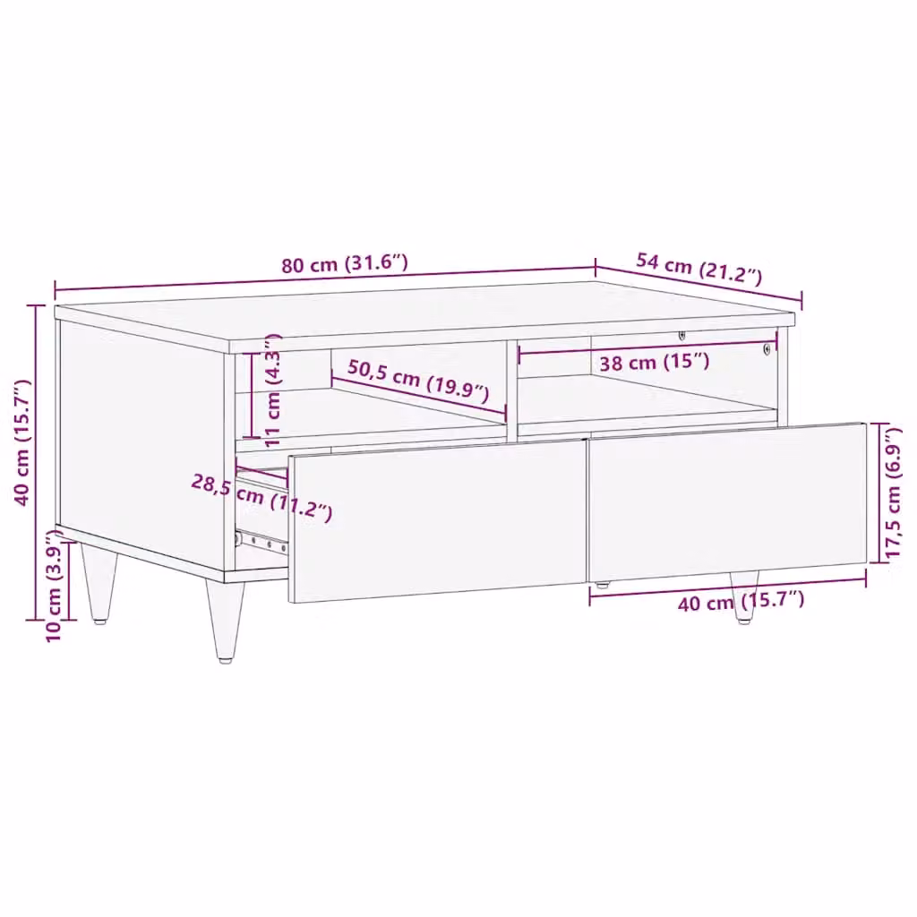 Berkfield Home Mango Wood Coffee Table, Light Grey, W: 80 cm, D: 54 cm, H: 40 cm – 6