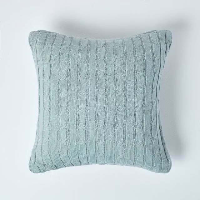 Homescapes Blue Cotton Knit Square Cushion Cover
