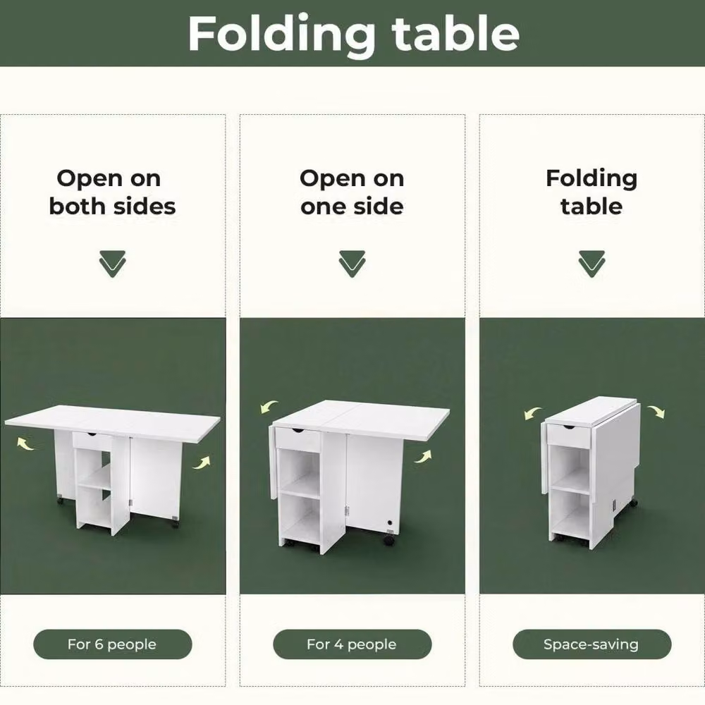 VOGREX White Foldable Butterfly Leaf Dining Table with Castors – 3
