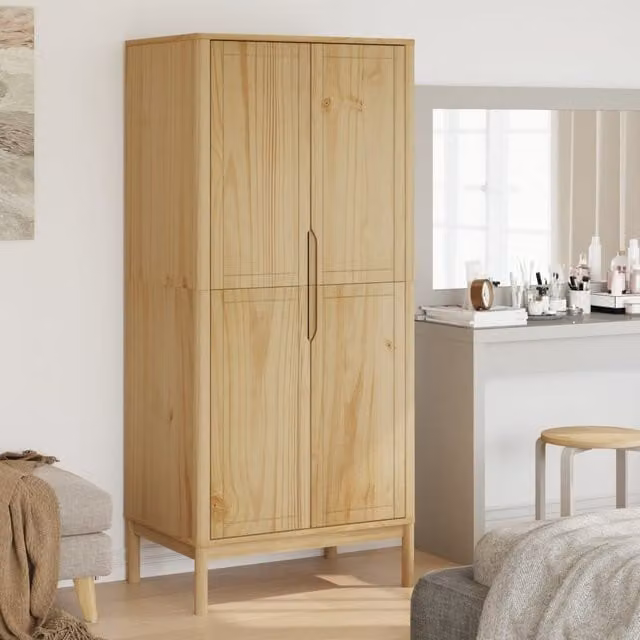 Berkfield Home FLORO Wardrobe in Wax Brown Solid Pine, W/D/H: 77 x 53 x 171 cm
