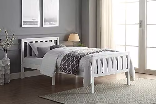 Home Treats Single Bed in White Solid Pine Wood with Fitted Slats, W/D/H: 90 x 190 cm