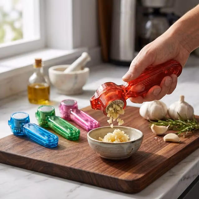 Orsina Set of 4 Assorted Garlic Pressers in Blue, Green, Red and Pink with Ergonomic Grip and Stainless Steel Components – 2