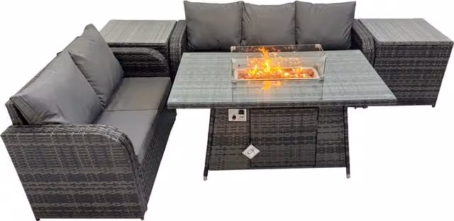 Fimous Garden Modern Outdoor Rattan Furniture Set with 2 Side Tables in Dark Grey – 1